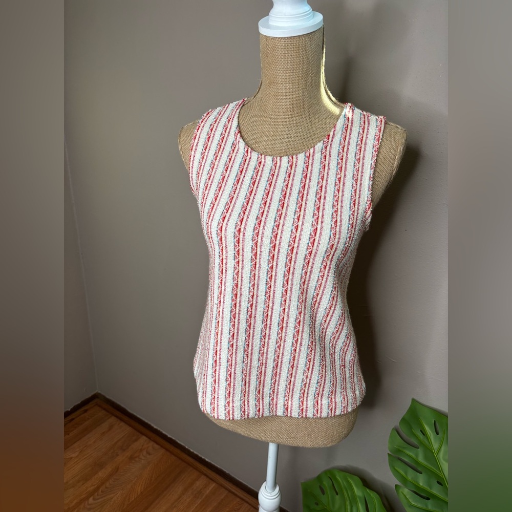 Madewell Bouclé Stripe Cross & Open Back Tank Top XS Red White Blue